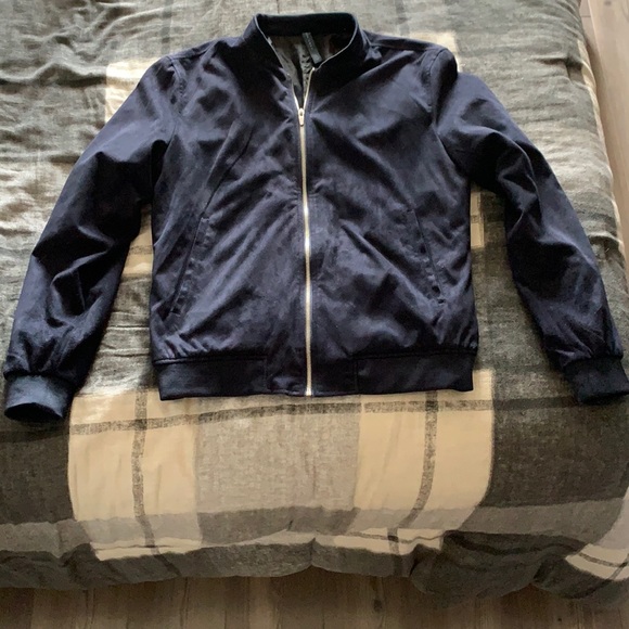 Navy blue suede bomber jacket - Picture 1 of 2